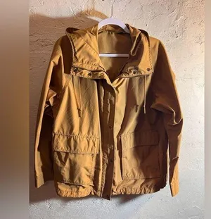 Uniqlo Tan Utility Jacket w hood, zip snaps pockets outdoor rugged lightweight thumbnail 1