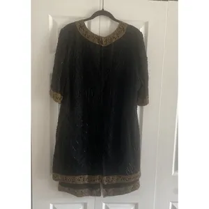 Brilliante by J.A. Vintage Beaded Shift Dress Womens L Black Gold Evening Silk L thumbnail 7