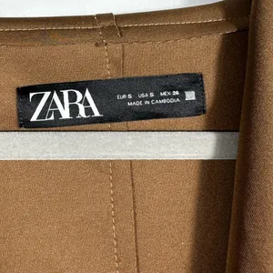 Zara Faux Suede Belted Jacket Tan Brown Size Small Open Front‎ Coat Duster thumbnail 7