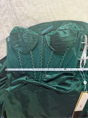 Portia & Scarlett Emerald Velvet Beaded Corset Gown Formal Dress L NWT thumbnail 11