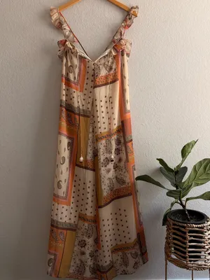 ZARA Boho Paisley Print Trapeze Swing Maxi Dress Size L thumbnail 3