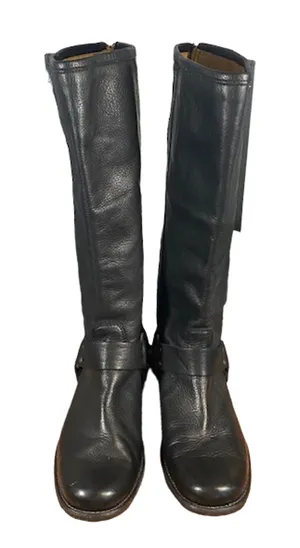 Frye Women’s Black Leather Phillip Harness Tall Riding Boots Back Zip Size 6 thumbnail 1