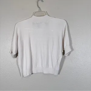 Ann Taylor Cream Cropped Cardigan Sweater Womens S Shrug Y2K Style Open Front thumbnail 5