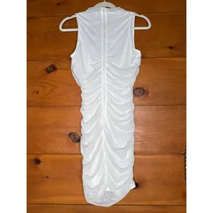 NWT Lulus Modern Movement White Mesh Ruched Mock Neck Mini Dress Bodycon Size M thumbnail 4