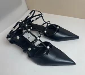 Zara Black Pearl Strappy Kitten Heel Pointed Toe Pumps NWT Size 9 / EUR 40 thumbnail 1