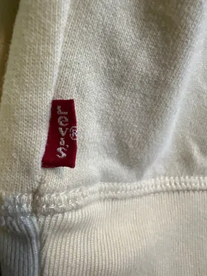 Levi’s Women’s S Y2K Cream Hoodie Sweatshirt Blue Logo Cotton Blend Pullover thumbnail 8