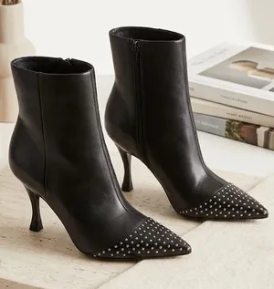 NEW Nine West Black Faux Leather Studded Pointed Toe Ankle Booties Size 10 thumbnail 1