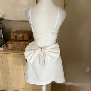 LoveShackFancy Till Dress In‎ Antique White Bridal Open Back Bow Accent Size 0 thumbnail 7