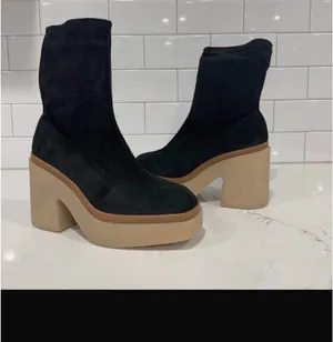 Free People Black Sock Platform Boots with Tan Crepe Heel thumbnail 4