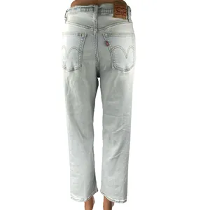 Levi's Ribcage Women's Blue High Rise Distressed Straight Denim Jeans Pants 28 thumbnail 3