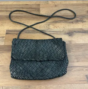 House 2401 Woven Leather Crossbody Purse Bag Dark Green Made in Italy thumbnail 1
