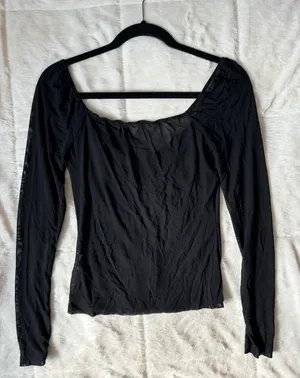 Black Long Sleeve Lace Mesh Top thumbnail 3