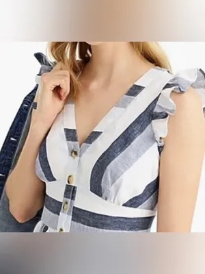 J. CREW Point Sur 100% Linen Stripe Midi Dress Buttons size 4 Resortwear summer thumbnail 4