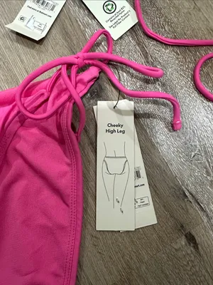 Hot Pink Triangle String Bikini - surf pink - cheeky high leg thumbnail 2