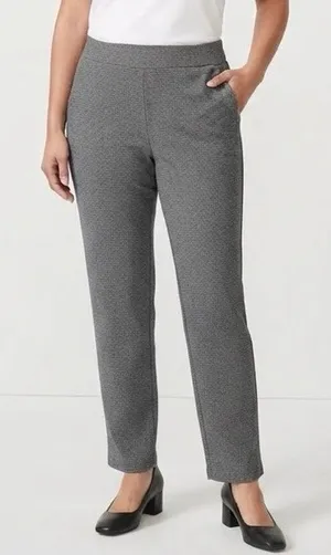 LOFT Gray Houndstooth Ponte Pull-On Straight Leg Dress Pants NEW Size M thumbnail 1