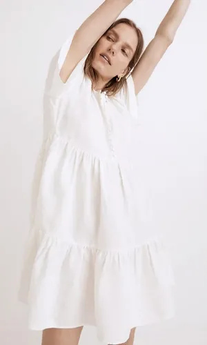 Madewell Women's $128 Linen-Blend Tiered Mini Dress Size S NF890 thumbnail 1