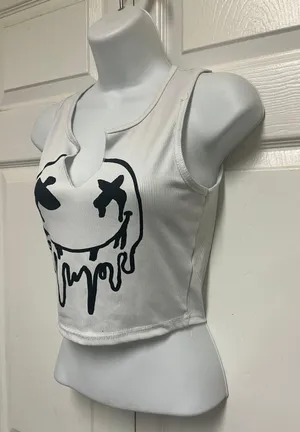 UNBRANDED White Sleeveless Emoji Tank Top thumbnail 3