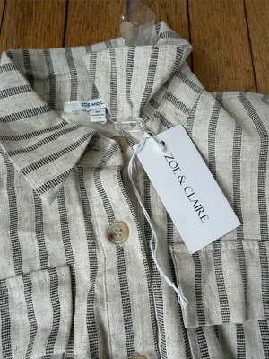 NWT Zoe and Claire Button-Front Maxi Dress with Waist Tie - Neutral Stripe XS thumbnail 5