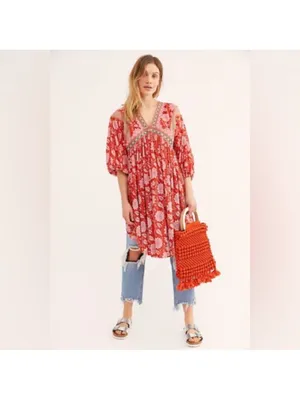 Free People Red Moon Child Maxi Top Tunic S thumbnail 4