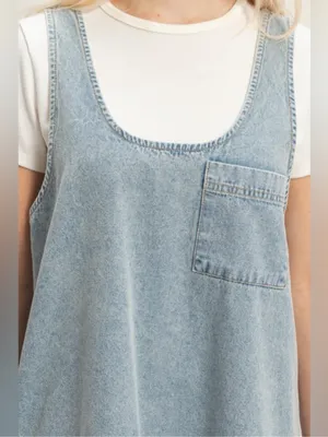 NWT Double Zero Light Blue Denim Mini Shift Dress size Small thumbnail 4