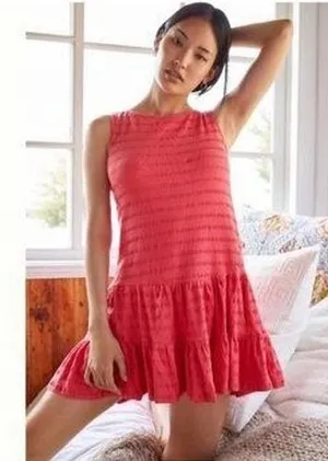 Anthropologie Women's M Knit Feminine Flounced Open Back Mini Dress in Teaberry thumbnail 1