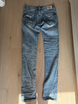 Machine distressed crystal embellished low rise denim jeans thumbnail 13