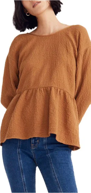 Madewell Blouse Peplum Open-Back Top Brown S thumbnail 1