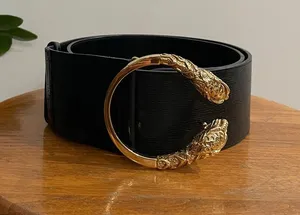 Authentic Gucci Wide Black Leather Tiger Head Waist Belt Size 80/32 thumbnail 1