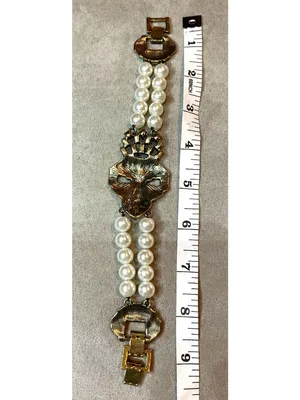 Vintage 90s Art Deco Style Multi Strand Faux Pearl Bracelet Crystal Rhinestone C thumbnail 7