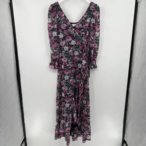 WAYF The Emery‎ Size Small Faux Wrap Long Sleeve Floral Maxi Dress V-Neck Ruffle thumbnail 2