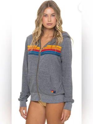 Aviator Nation 5 Stripe Full Zipper Hoodie Heather Grey Size XS Unisex New thumbnail 2