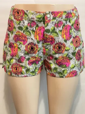 Zara Neon Floral Jacquard Shorts in Pink & Green thumbnail 1