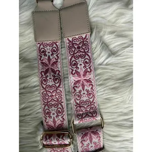 Adjustable Pink Embroidered Bag Strap with Gold Hardware thumbnail 3