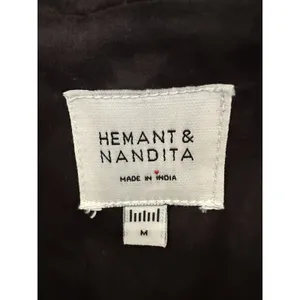 HEMANT & NANDITA Boho Paisley Ikat Embroidered Deep V-Neck Mini Dress Black SZ M thumbnail 4