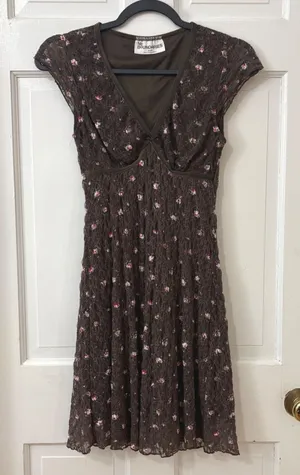VTG No‎ Boundaries Fairycore Babydoll Dress XS Floral Lace Y2K Whimsigoth Boho thumbnail 1