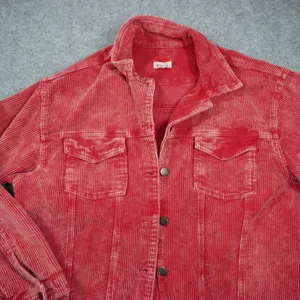 POL Red Corduroy Shacket Mineral Wash‎ Raw Hem Button Down Jacket Boho Indie thumbnail 2