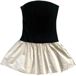 Strapless Dress Color Block Fit & Flare Mini Dress Womens Size Small Black Cream thumbnail 2