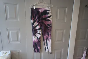 PINK Victoria's Secret tie dye sweatpant joggers outline pink on left leg in purple, black and pink size XS. thumbnail 6