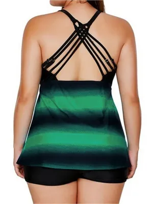 Chama Plus Size Color Block Tankini Swimsuits 2-Piece Top with Boyshorts 3XL thumbnail 2