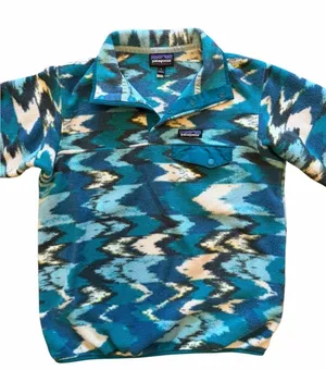 Patagonia Synchilla Fleece Women's Adult Small Trout Tales Elwha Blue Mock Neck thumbnail 1