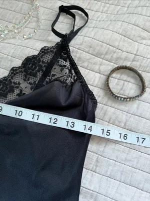 Bestform Vtg 80’s 36 black lace trim nylon lingerie bodysuit whimsy goth thumbnail 4