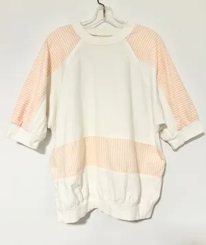 Vintage 80s Striped Sweatshirt Peach White Colorblock Crewneck Stranger Things M thumbnail 1