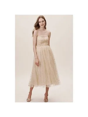 NWT BHLDN x Joanna August Brenda Star Strapless Midi Dress 8 Gold Bridal Tulle thumbnail 5
