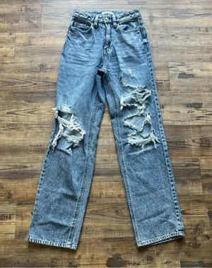 Pacsun Womens 90’s Boyfriend Denim Ripped Distressed Jeans Sz 24 Light Wash Blue thumbnail 1
