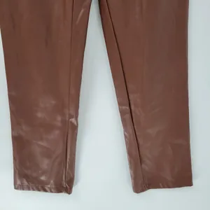 Faux Leather Pants Medium Brown High Waist Straight Leg Zip Casual Chic Club thumbnail 7