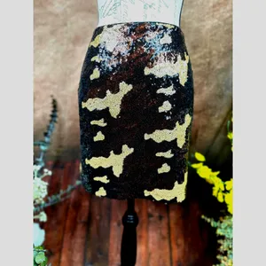 Three Eighty Two Sequined Camouflage Mini Skirt Brown Multi size S thumbnail 3