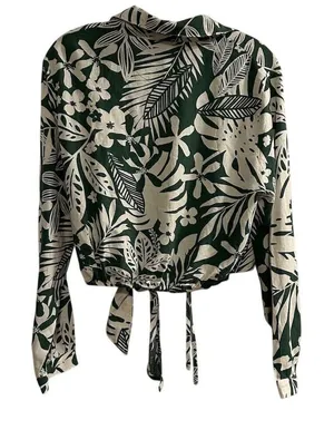 Stile Collection Women's Floral Wrap Blouse Green‎ V-Neck Long Sleeve S thumbnail 1
