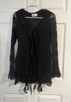 Princess Polly Black Lace Ruffle Dress thumbnail 1