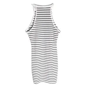 NWOT White Black Striped Ribbed High Neck Bodycon Mini Dress XS thumbnail 4