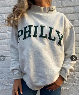 Philly Eagles custom Mockneck sweatshirt L Gray Size L thumbnail 1